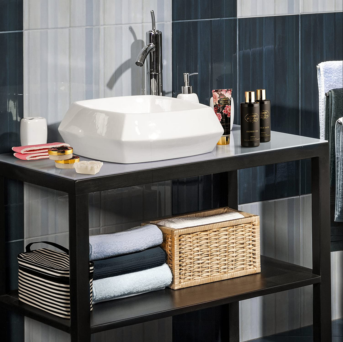 Fresh Peony Spa Gift Basket - 13Pc Deluxe Self Care Cosmetic Bag