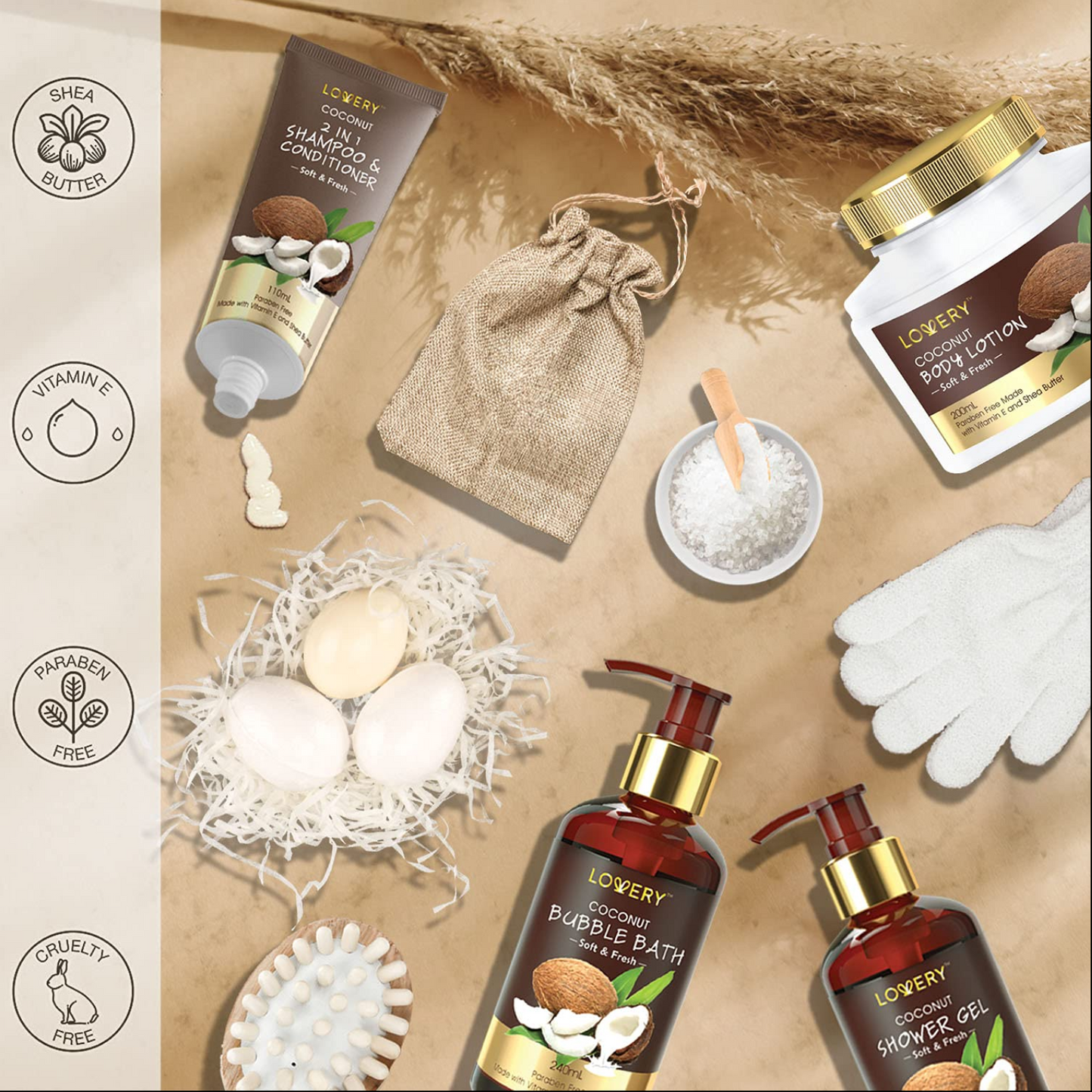 Vintage Style Coconut Deluxe Home Bath Gift Set - 16Pc Body Care