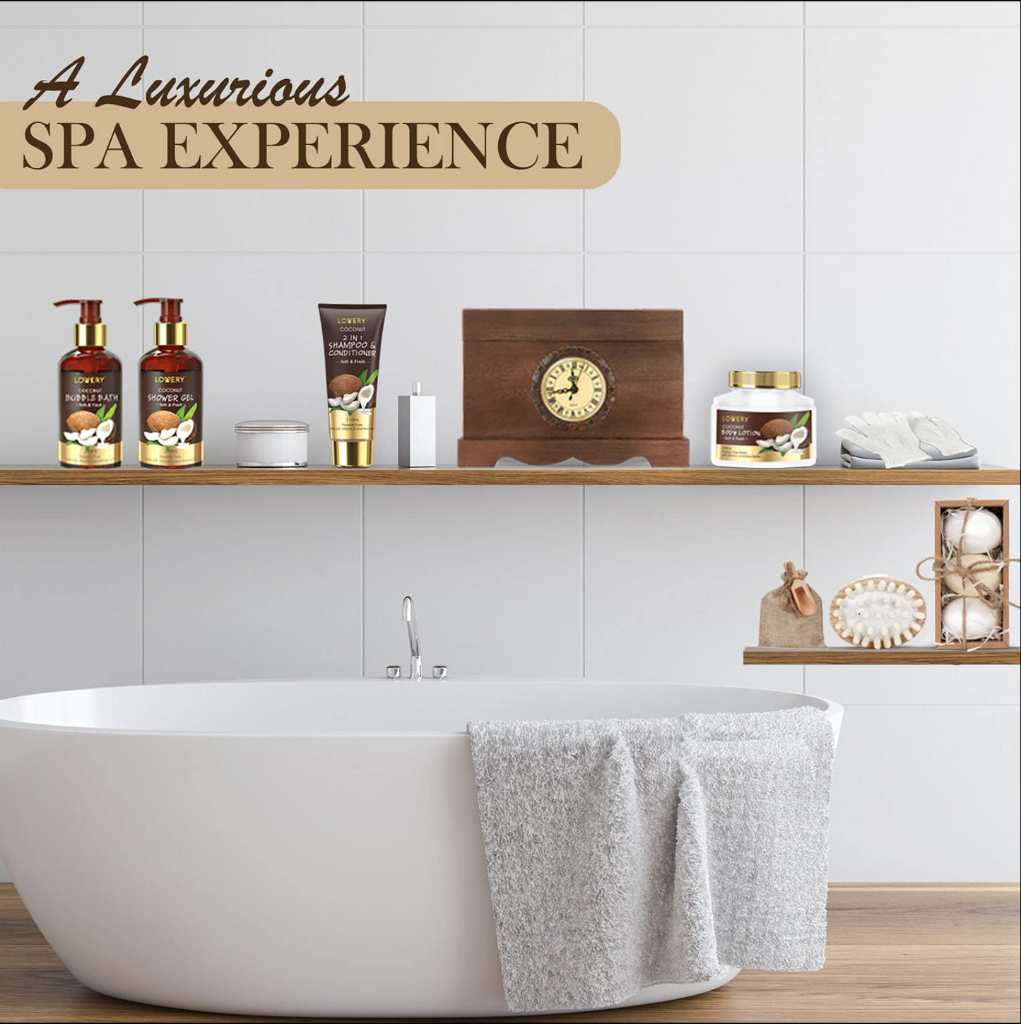 Vintage Style Coconut Deluxe Home Bath Gift Set - 16Pc Body Care