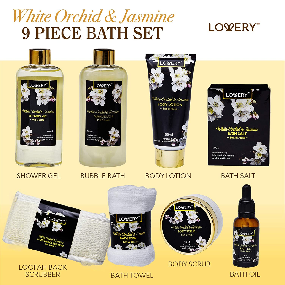 White Orchid Home Bath Set - 11Pc Deluxe Gift Basket