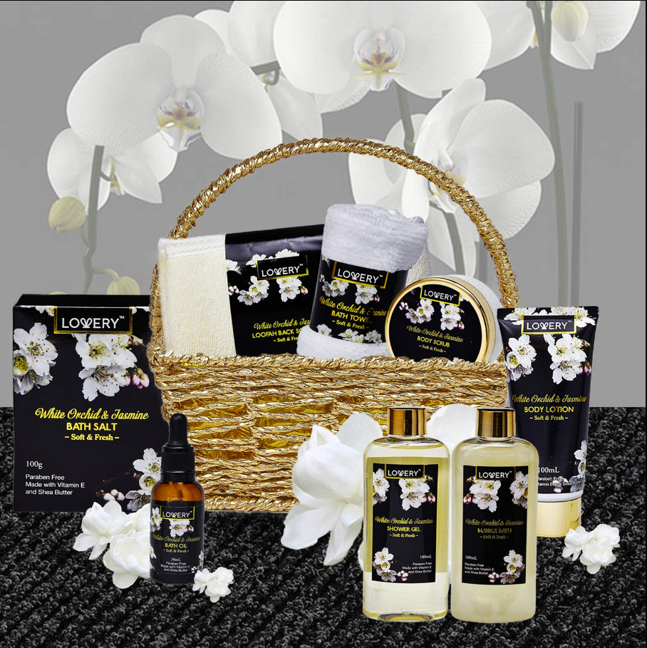 White Orchid Home Bath Set - 11Pc Deluxe Gift Basket