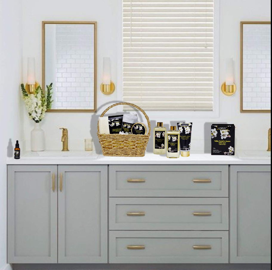 White Orchid Home Bath Set - 11Pc Deluxe Gift Basket