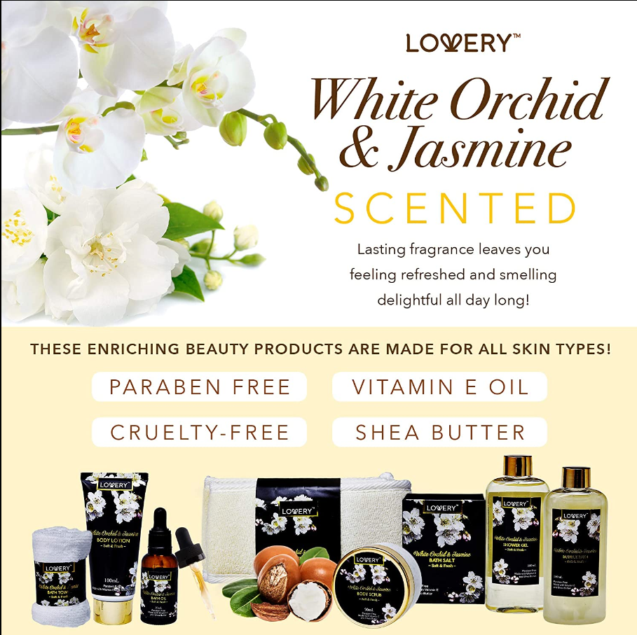 White Orchid Home Bath Set - 11Pc Deluxe Gift Basket