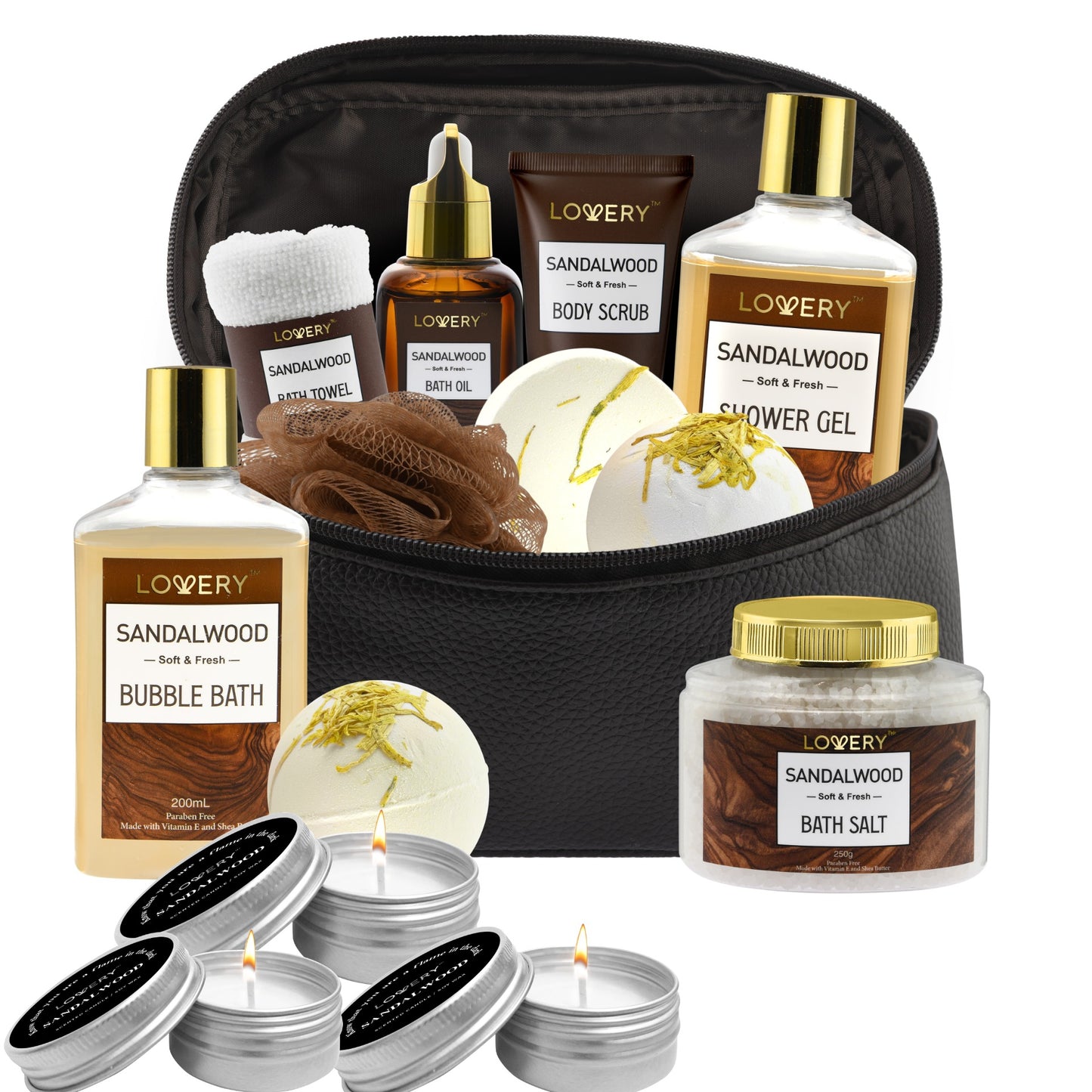 Sandalwood Bath Gift Set - Men's 14pc Deluxe Bath & Body Care Kit