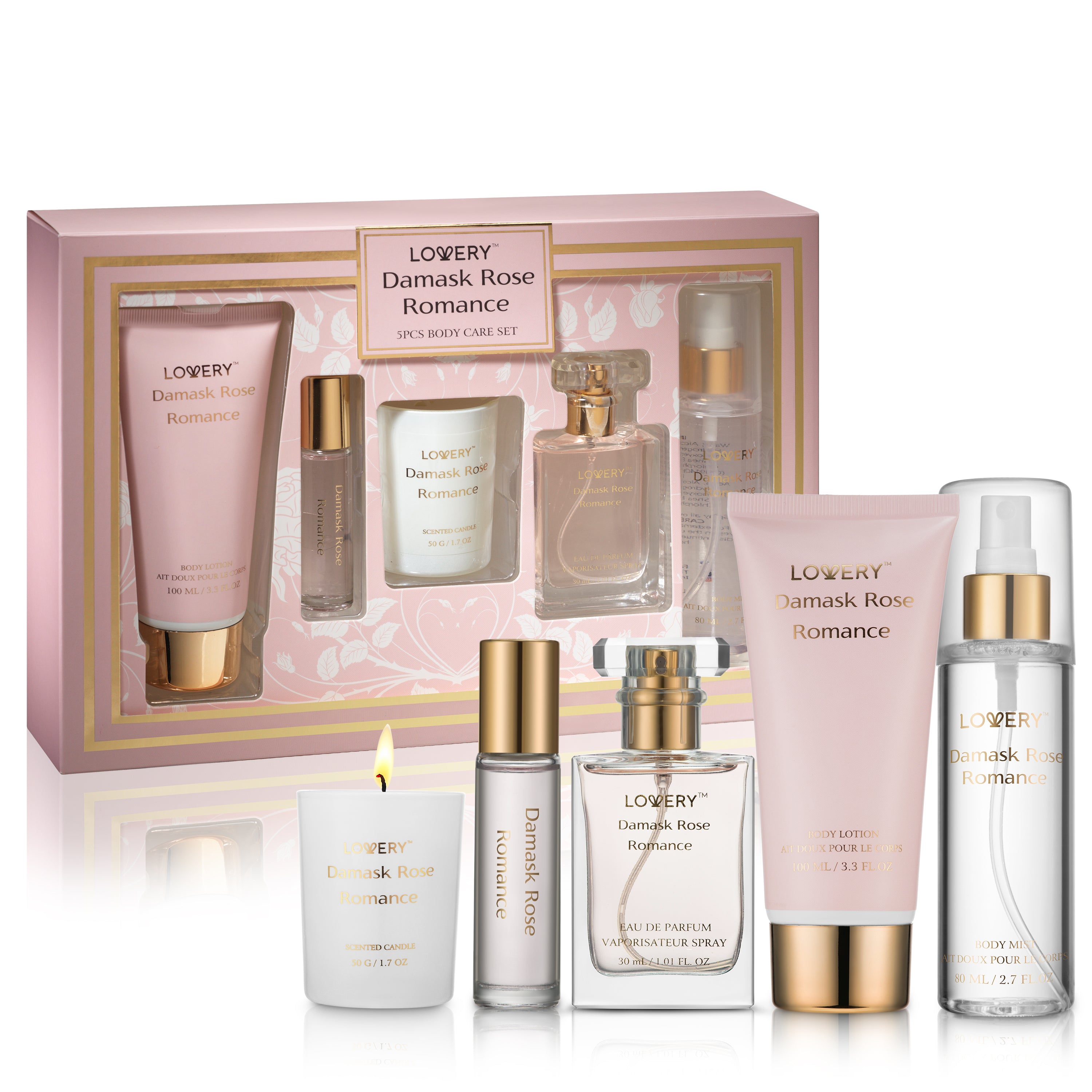 Damask Rose Spa Kit, 6pc Luxury Valentine's Day Self-Care Gift