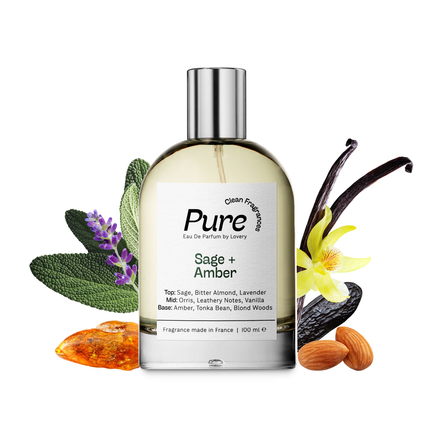 Pure Sage and Amber Eau de Parfum, Made in France, 3.4 oz