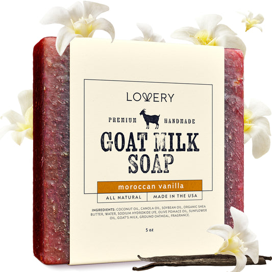 Handmade Goat Milk Soap Bars with Organic Shea Butter - 5oz Moroccan Vanilla Scent Made in USA