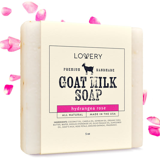 Handmade Goat Milk Soap Bar with Organic Shea Butter - 5oz Hydrangea Rose Scent Made in USA