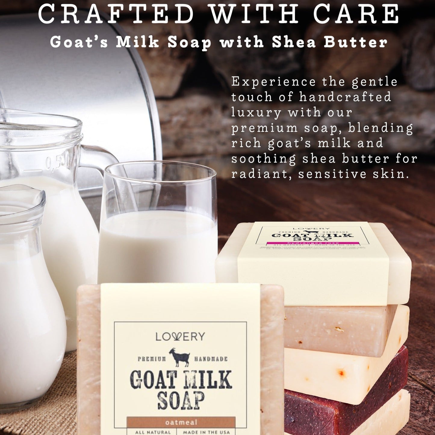 Lovery Handmade Goat Milk Soap Bars with Organic Shea Butter - Variety Scent - 6 Pack