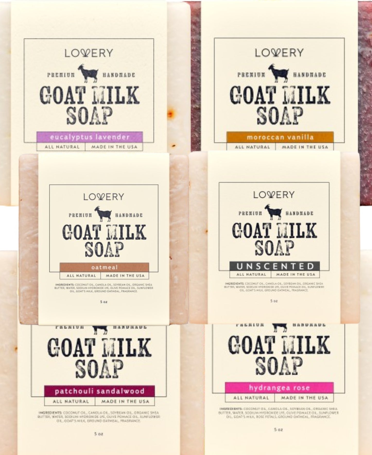 Lovery Handmade Goat Milk Soap Bars with Organic Shea Butter - Variety Scent - 6 Pack