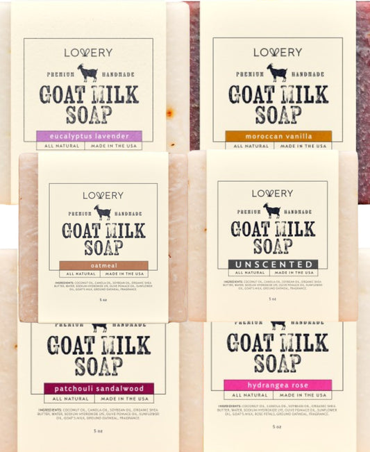 Lovery Handmade Goat Milk Soap Bars with Organic Shea Butter - Variety Scent - 6 Pack