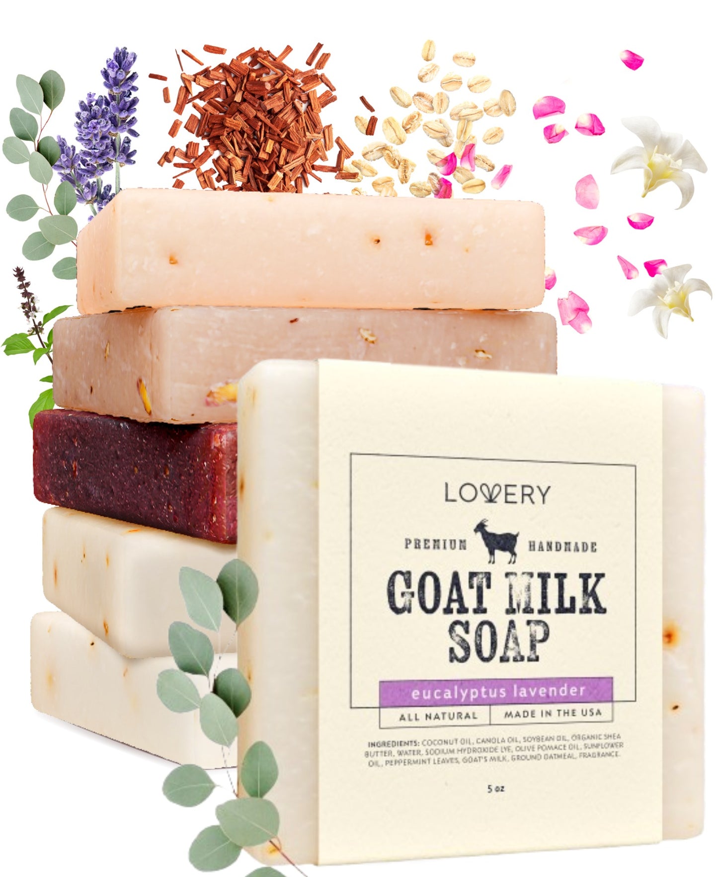 Lovery Handmade Goat Milk Soap Bars with Organic Shea Butter - Variety Scent - 6 Pack
