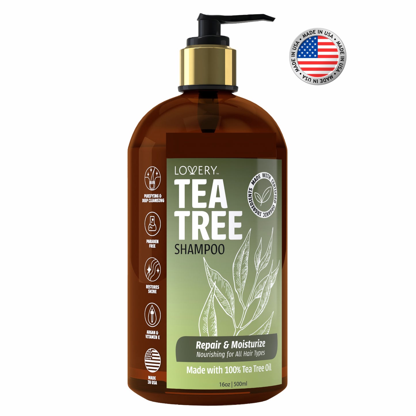 Tea Tree Shampoo - 16oz Organic Hair Care Made in USA