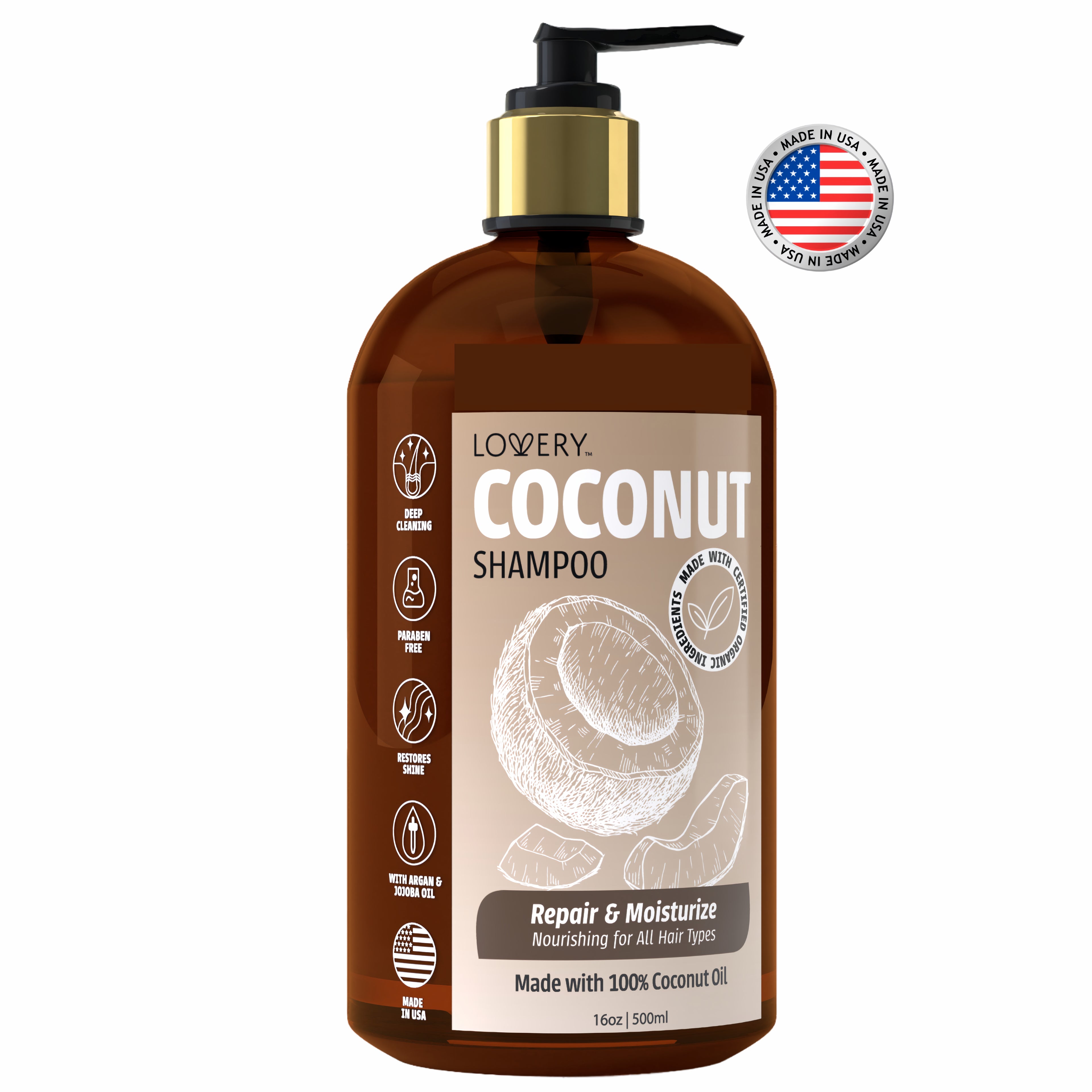 Coconut Shampoo - 16oz Organic Hair Care Made in USA – Lovery