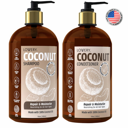 Coconut Shampoo & Conditioner Gift Set - 32oz Hair Care Made in USA
