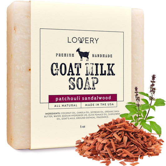 Handmade Goat Milk Soap Bars with Organic Shea Butter - 5oz Patchouli  Sandalwood Scent Made in USA