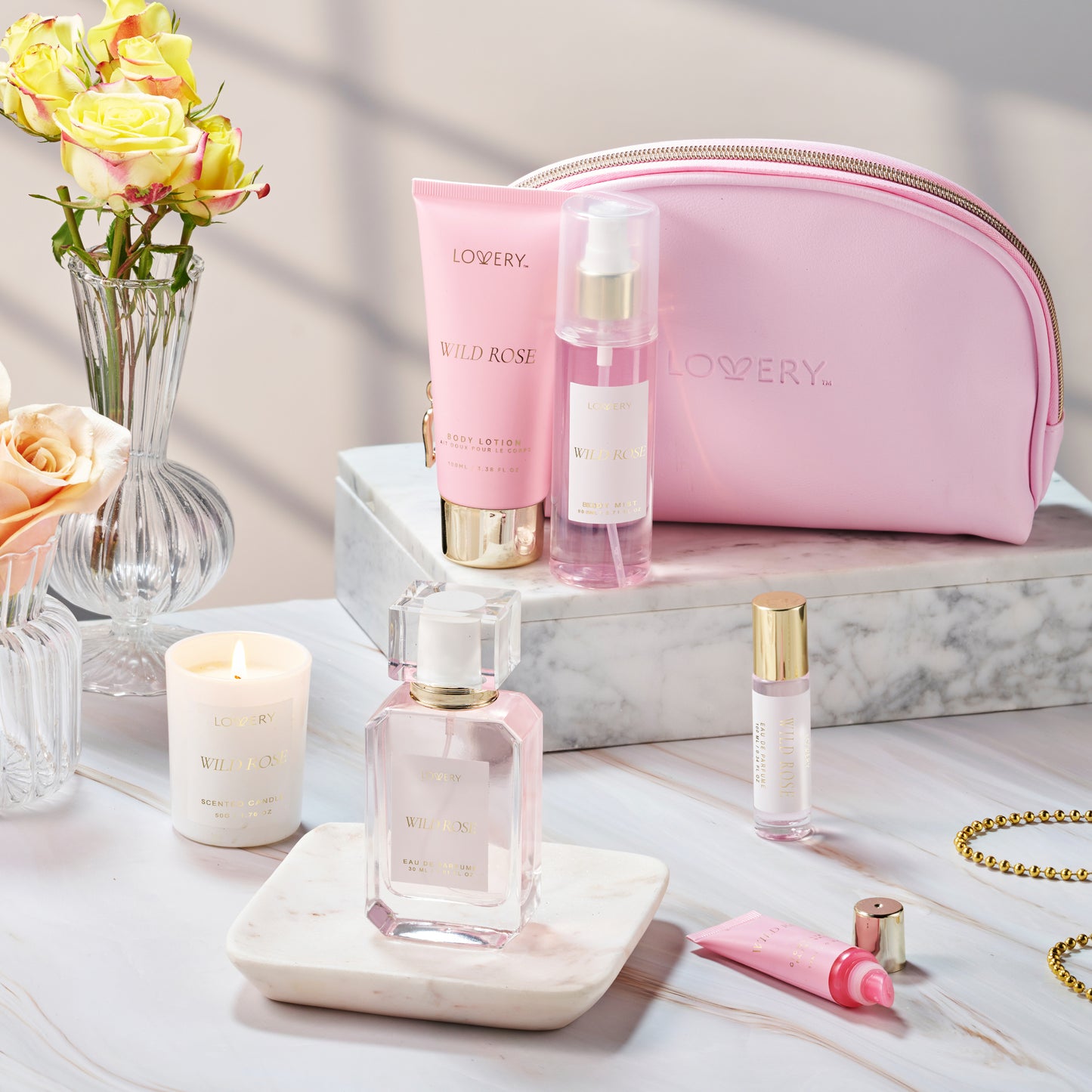 Wild Rose Beauty Body Care - 8Pc Cosmetic Bag Set