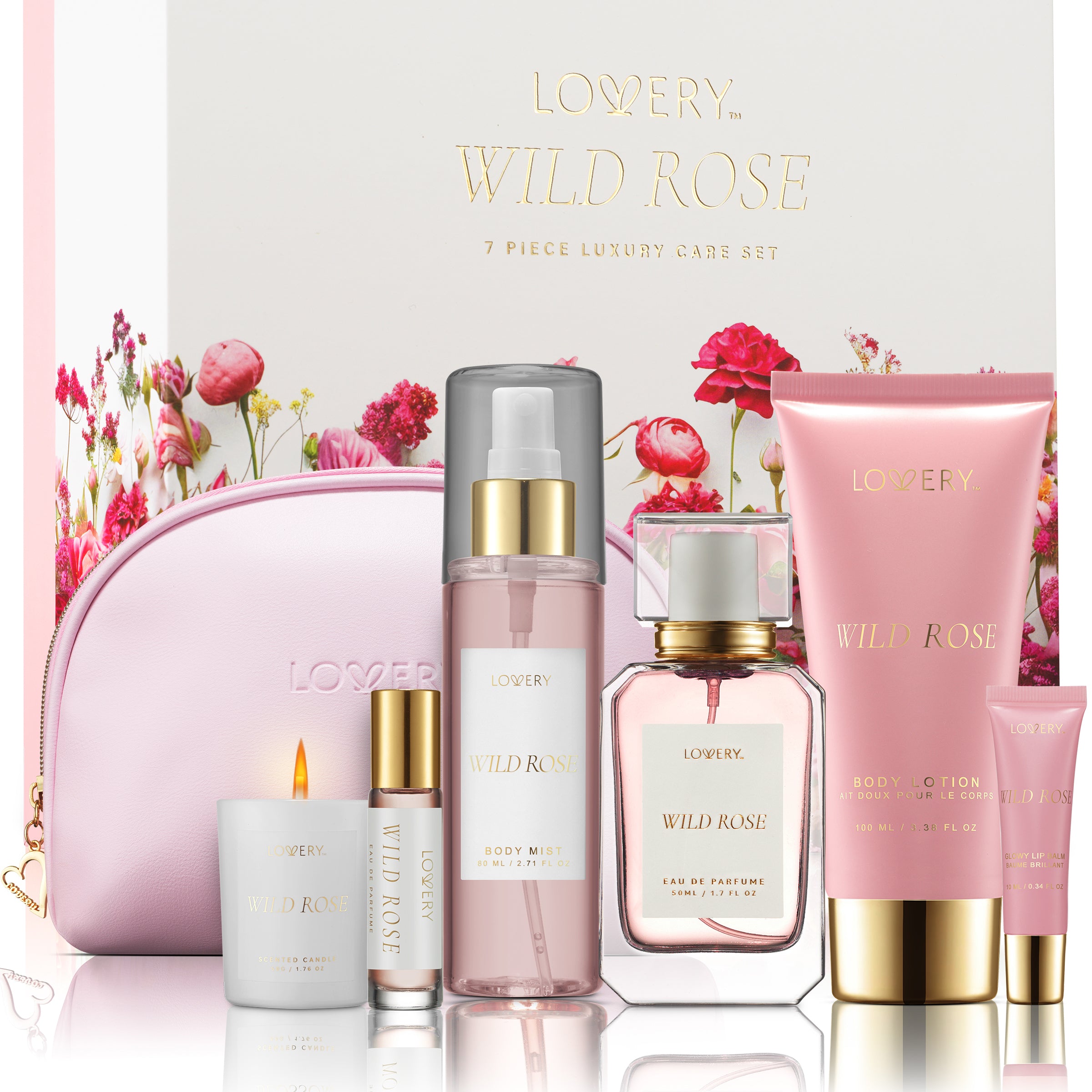 Wild Rose Body Care Gift for Her, 8 Pieces - Lovery