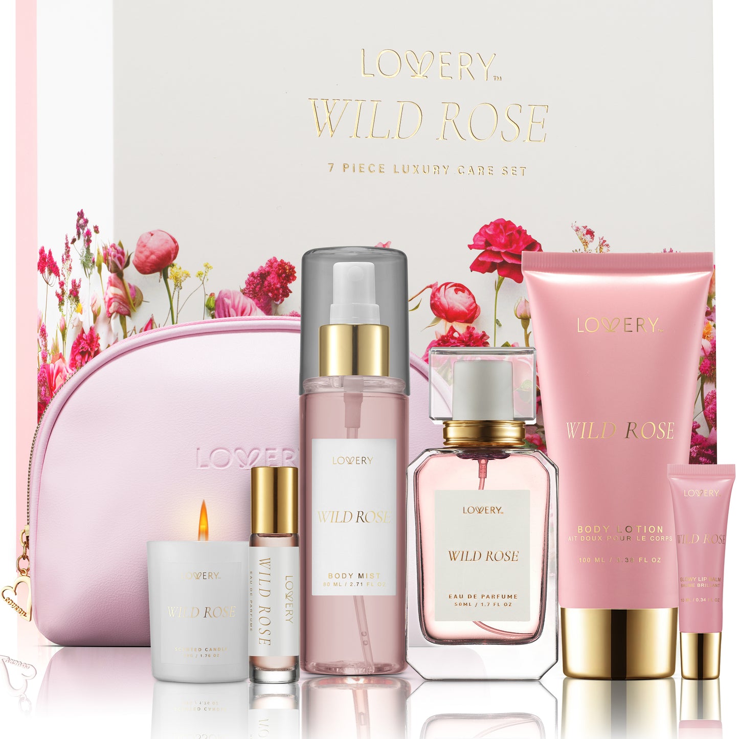 Wild Rose Beauty Body Care - 8Pc Cosmetic Bag Set
