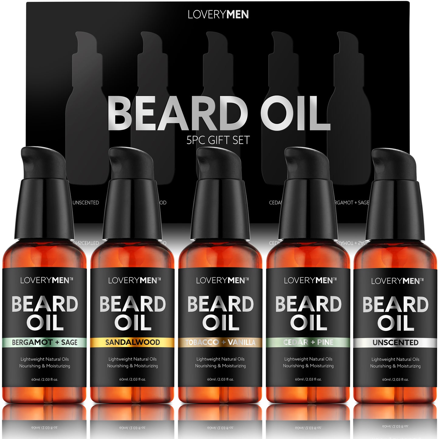 LoveryMen Deluxe Beard Oils  - 5pc Beard Softener Grooming Gift Set