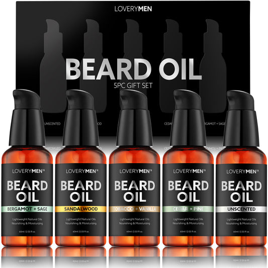 LoveryMen Deluxe Beard Oils  - 5pc Beard Softener Grooming Gift Set