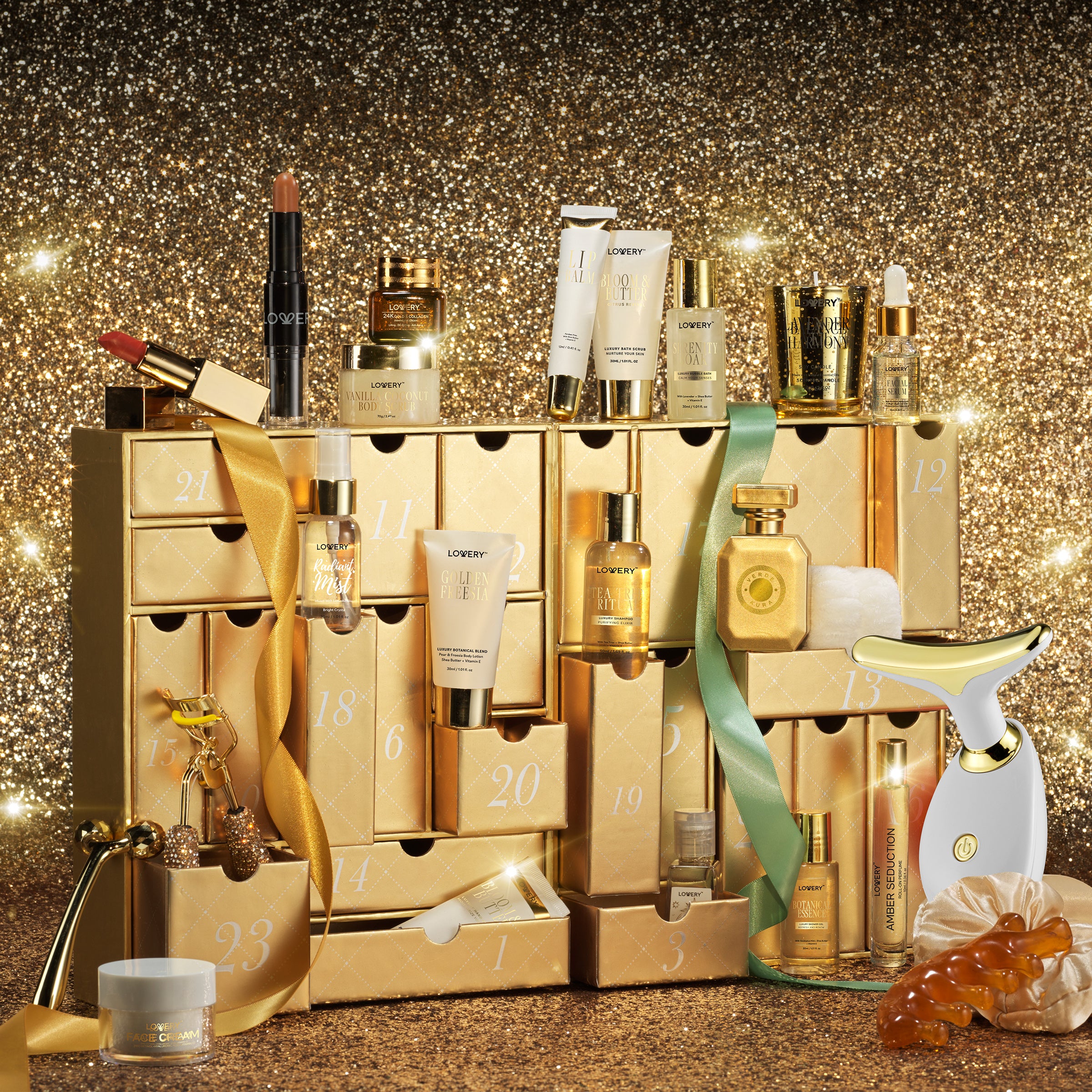 skincare advent box, 24pc beauty set, self care gifts, luxury gift