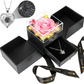 Lovery Preserved Pink Rose with LED Lights and Double Heart Necklace - I Love You in 100 Languages, Valentines Day Gift for Her