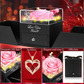 Lovery Preserved Pink Rose with LED Lights and 14K Gold Plated Double Heart Ruby Necklace - Valentines Day Gift for Her