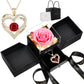 Lovery Preserved Pink Rose with LED Lights and 14K Gold Plated Double Heart Ruby Necklace - Valentines Day Gift for Her