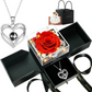 Lovery Preserved Red Rose with LED Lights and Double Heart Necklace - I Love You in 100 Languages, Valentines Day Gift for Her