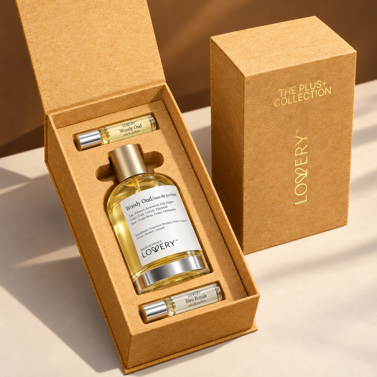 LoveryPlus Woody Oud Eau de Parfum 3pc. Fragrance Gift Set - Inspired by Tom Ford Oud Wood, 3.4 fl oz Perfume Spray
