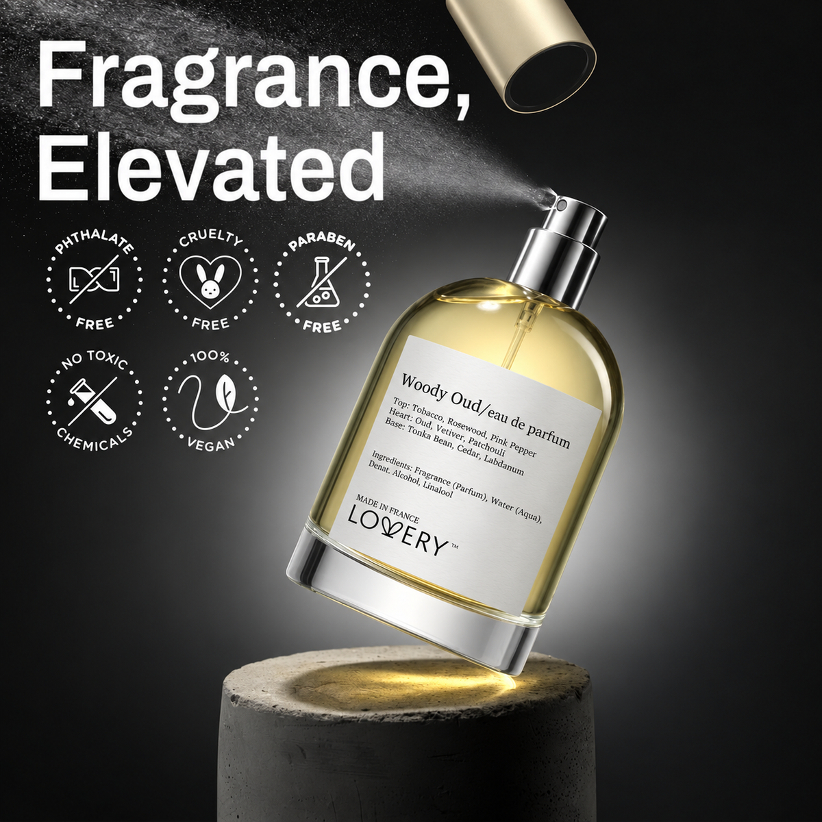 LoveryPlus Woody Oud Eau de Parfum 3pc. Fragrance Gift Set - Inspired by Tom Ford Oud Wood, 3.4 fl oz Perfume Spray