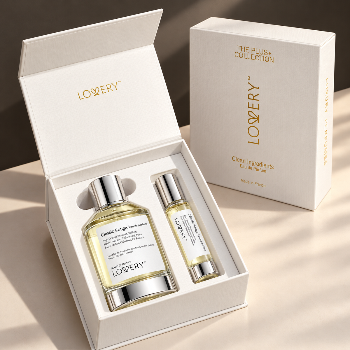 LoveryPlus Classic Rouge Eau de Parfum 2pc. Fragrance Gift Set - Inspired by Maison Francis Kurkdjian Baccarat Rouge 540, 3.4 fl oz Perfume Spray