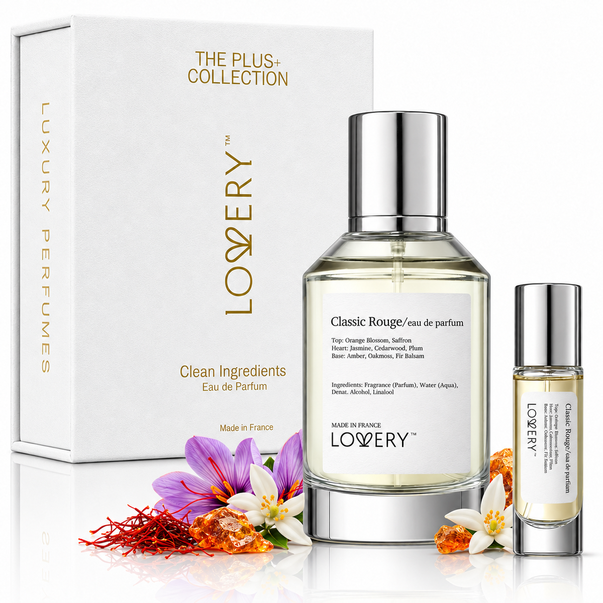 LoveryPlus Classic Rouge Eau de Parfum 2pc. Fragrance Gift Set - Inspired by Maison Francis Kurkdjian Baccarat Rouge 540, 3.4 fl oz Perfume Spray