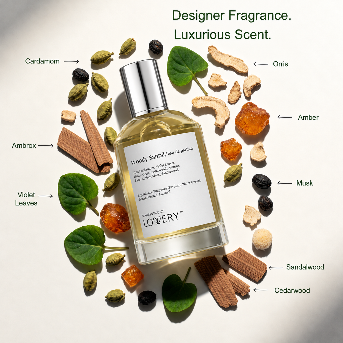 LoveryPlus Woody Santal Eau de Parfum 3pc. Fragrance Gift Set - Inspired by Le Labo Santal 33, 3.4 fl oz Perfume Spray