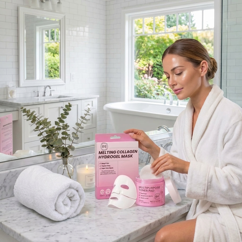 Korean Beauty and Skincare Glass Skin Renewal Set with Collagen Hydrogel Masks and Multipurpose Toner Pads