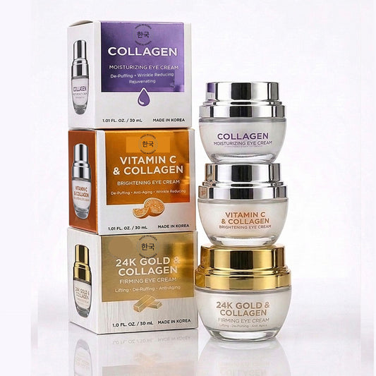 Lovery Ultimate Korean Eye Care Trio - Koean Skincare Collagen and Vitamin C and 24K Gold Anti-Aging Eye Cream Set