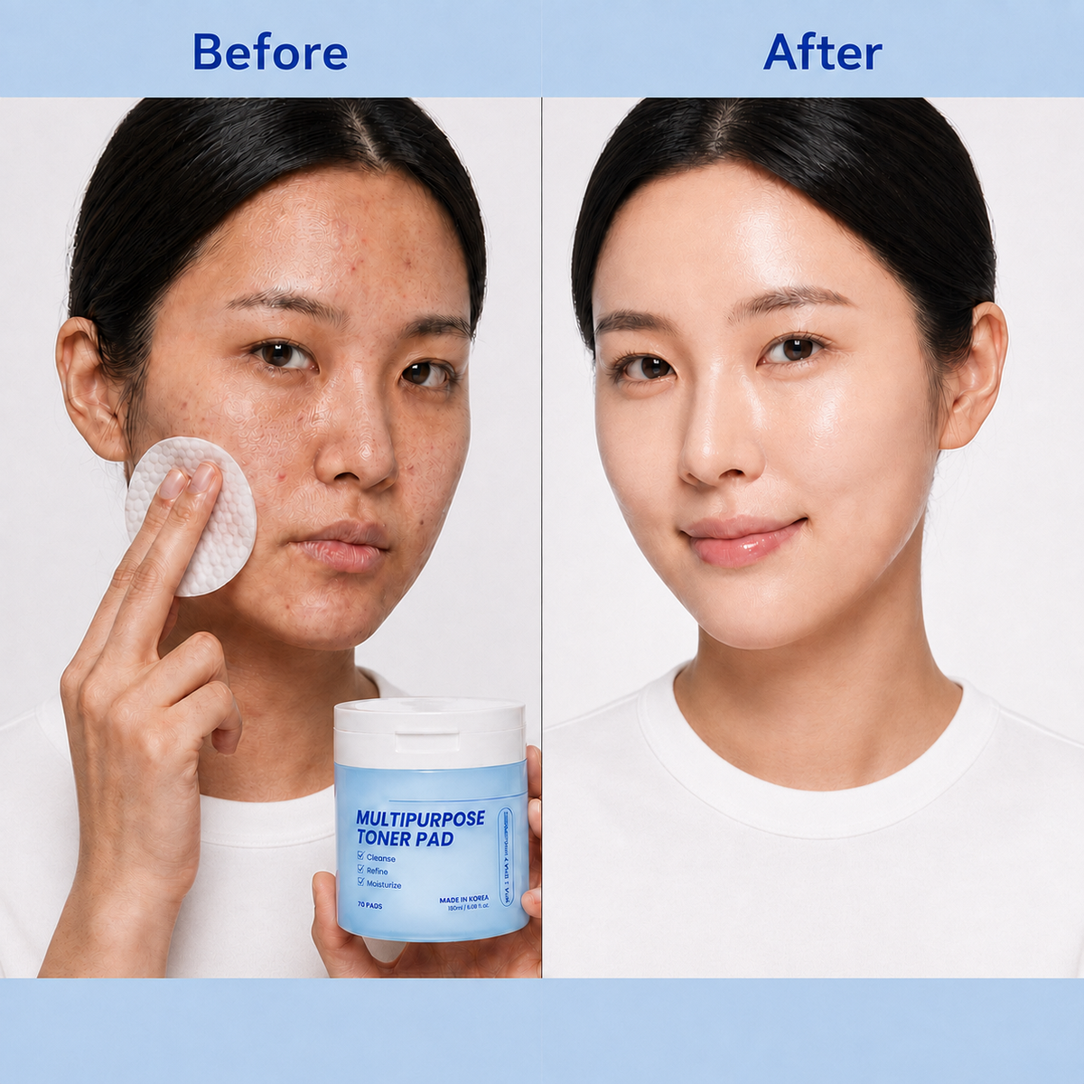 Korean Skin Care Multipurpose Toner Pads with AHA + BHA + Hyaluronic Acid - 70 Resurfacing Toner Pads