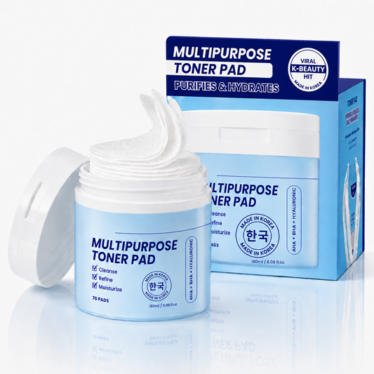 Korean Skin Care Multipurpose Toner Pads with AHA + BHA + Hyaluronic Acid - 70 Resurfacing Toner Pads