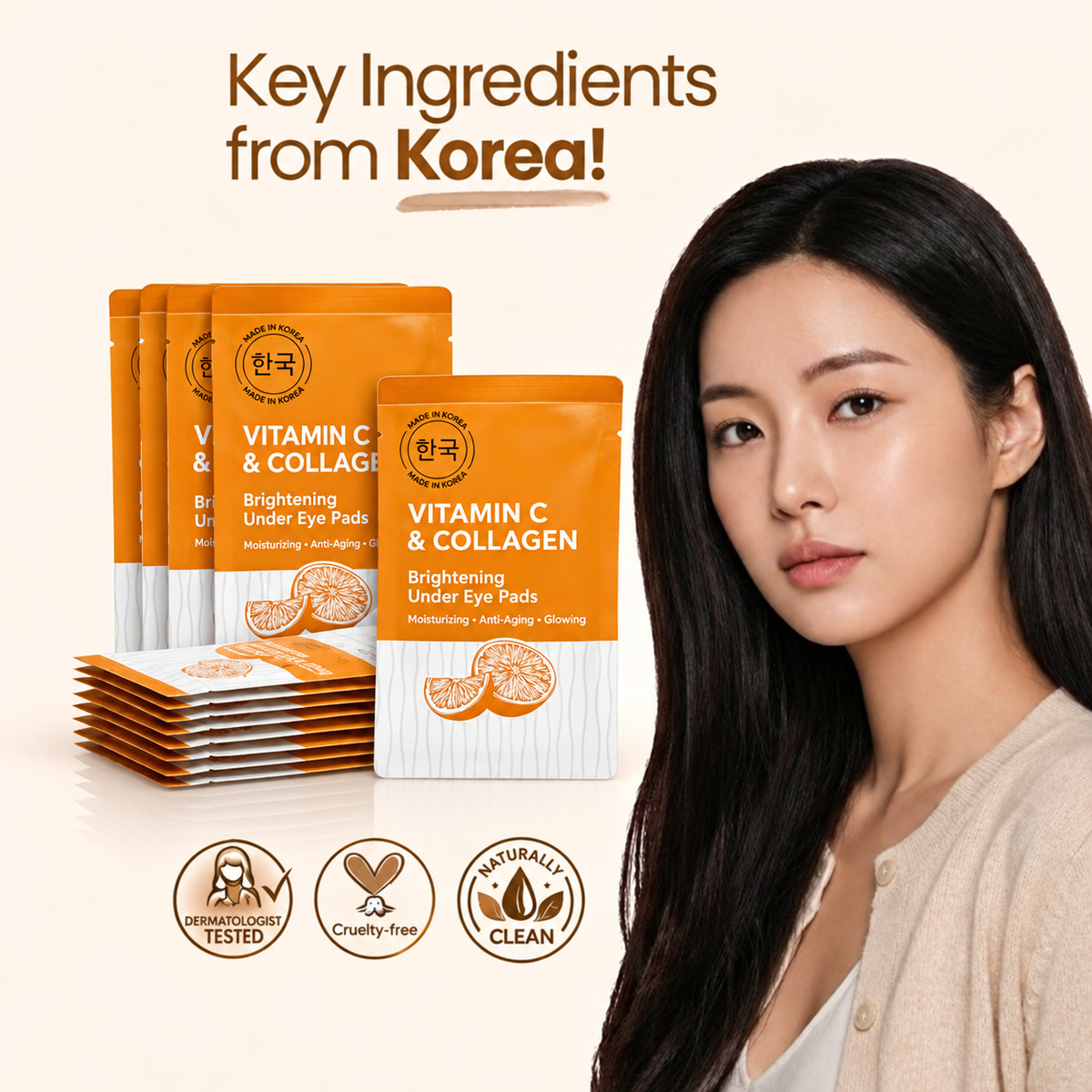 Korean Vitamin C & Collagen Brightening Under Eye Pads - 5 Pairs