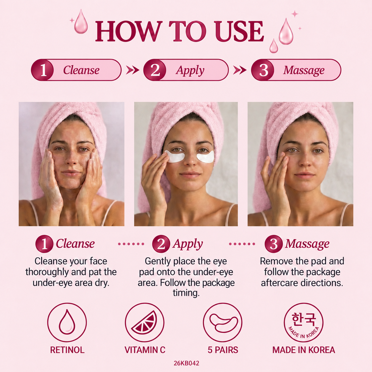 Korean Retinol & Vitamin C Anti-Aging Under Eye Pads - 5 Pairs