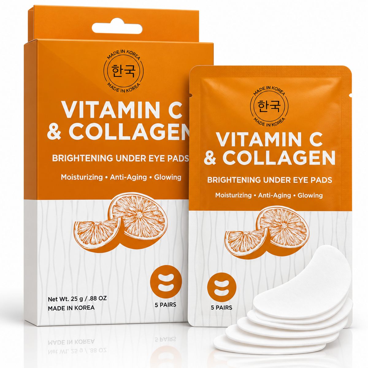 Korean Vitamin C & Collagen Brightening Under Eye Pads - 5 Pairs