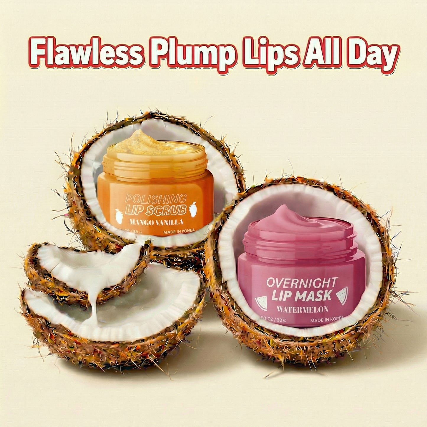 Korean Lip Care Duo Set - Mango Vanilla Exfoliating Lip Scrub & Watermelon Overnight Lip Mask