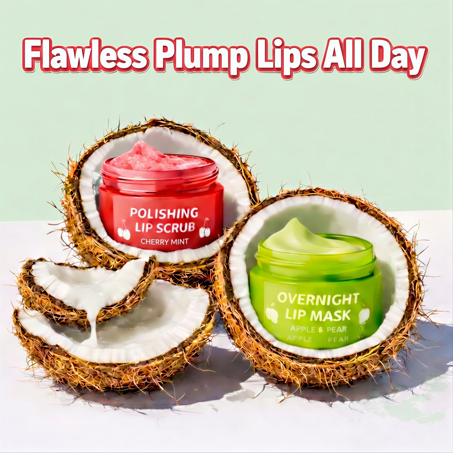 Korean Lip Care Duo Set - Cherry Mint Exfoliating Lip Scrub & Apple and Pear Overnight Lip Mask