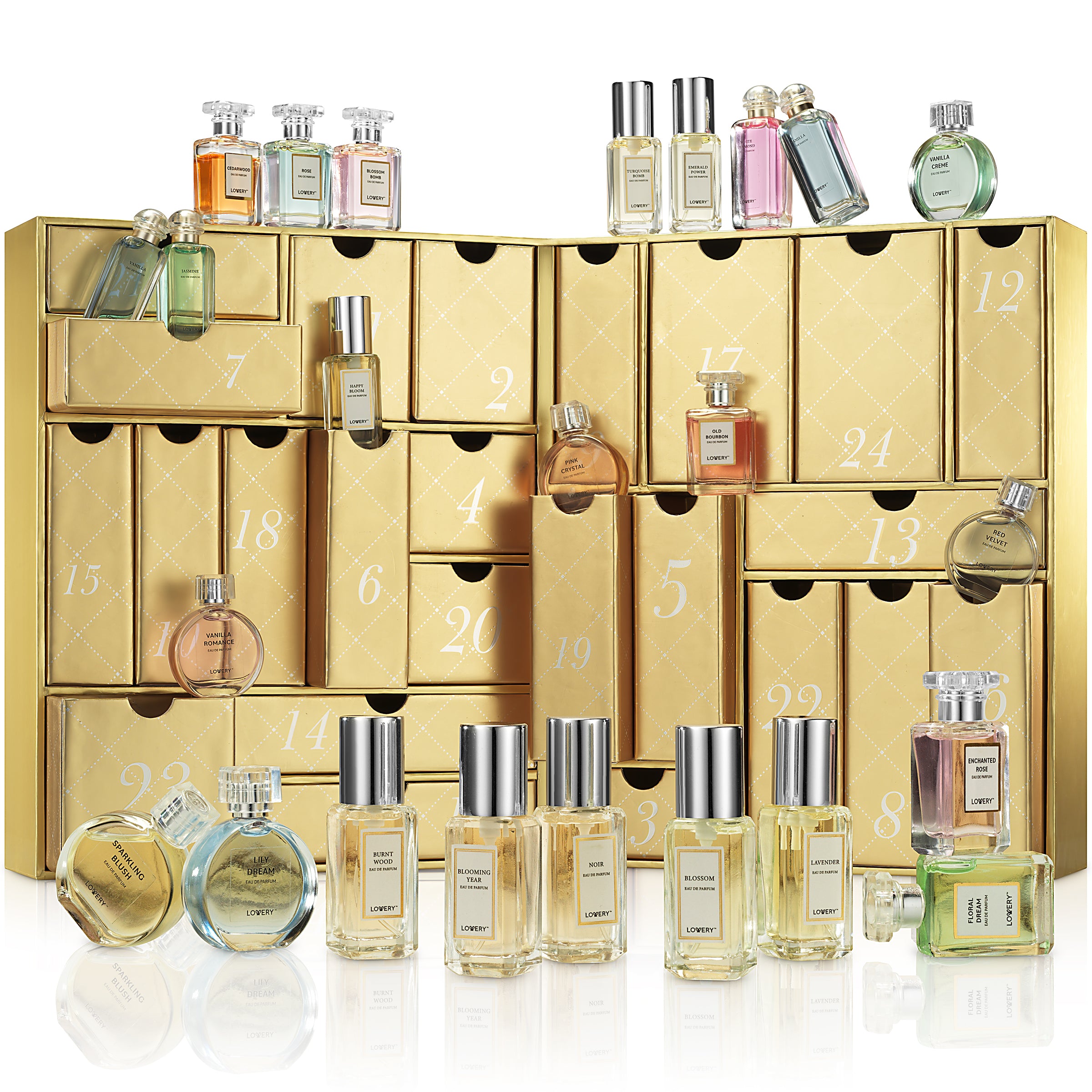 Lovery Box Luxury Gold Perfume Gift Box - 24pc EDP in Assorted Shapes and Fragran ...