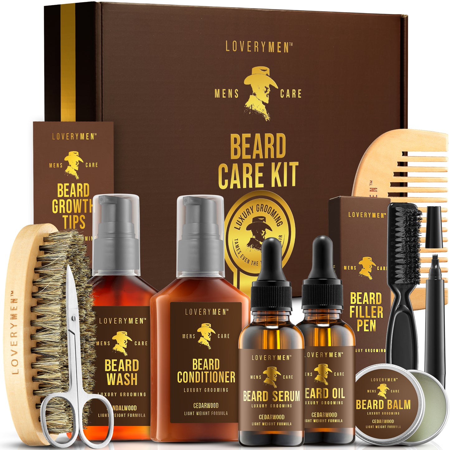 LoveryMEN Beard Care Kit - 12pc Mens Grooming Gift Set