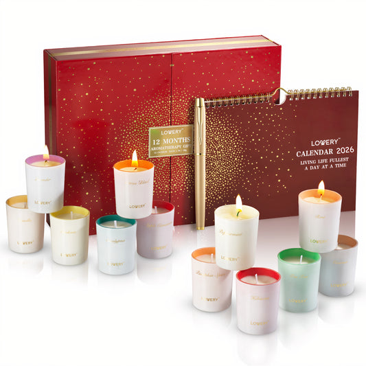 2025 Advent Calendar Candle Gifts - 12pc Aromatherapy Scented Candles, Pen & Calendar