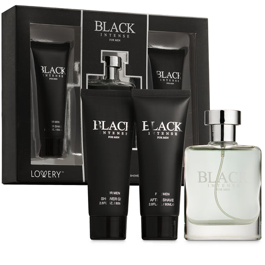 Lovery Black Intense Mens Bath and Body Home Spa Gift - 3pc Beauty Set