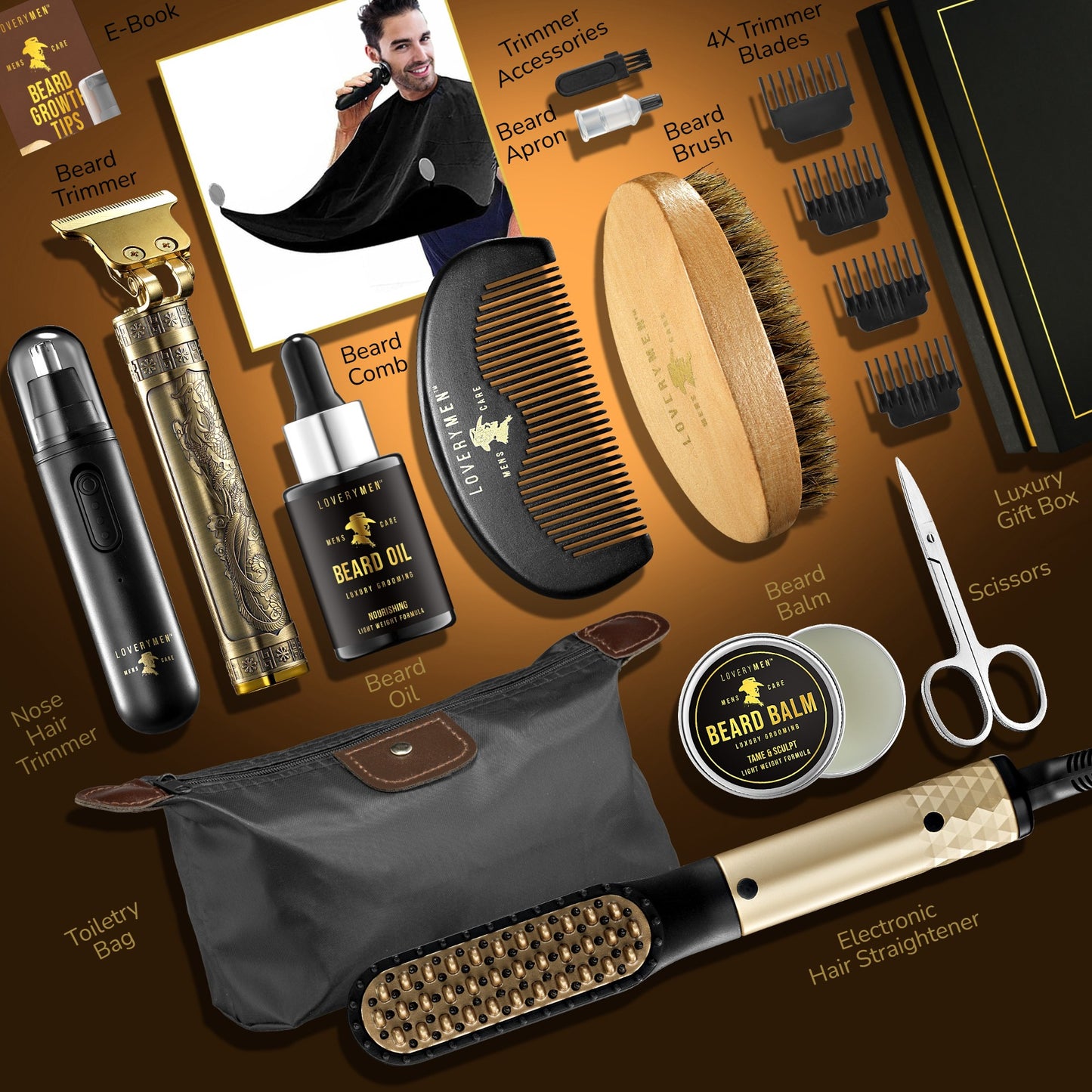 LoveryMen Beard Grooming Kit - 15pc Luxury Beard Care