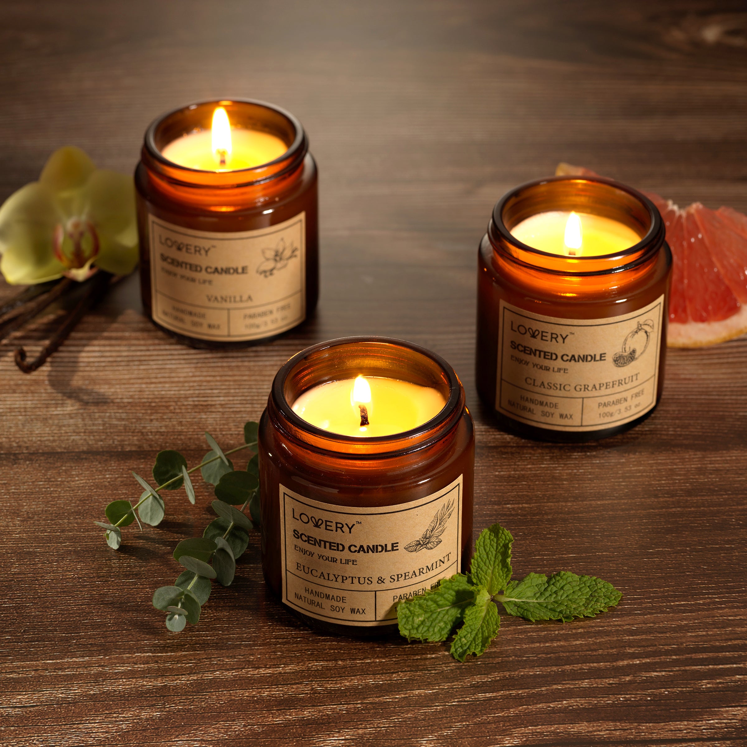 Scented Soy Candles - 6pc Amber Jar Long Lasting Candle Birthday Gifts
